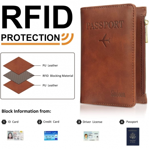 SIMBOOM RFID Korumal Erkek Deri Pasaportluk (Kahverengi)