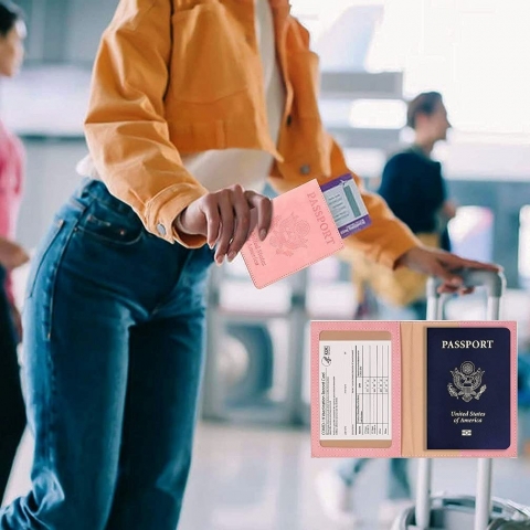 SKYOPEN RFID Korumal Kadn Deri Pasaportluk (Pembe)