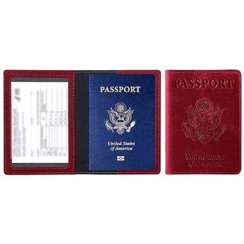 SKYOPEN RFID Korumal Erkek Deri Pasaportluk (Krmz)
