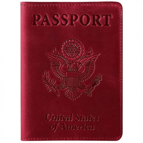 SKYOPEN RFID Korumal Erkek Deri Pasaportluk (Krmz)