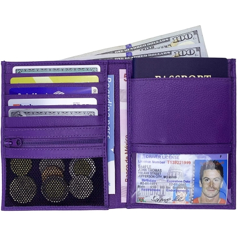 123 Cheap Checks Erkek Deri Pasaportluk (Mor)