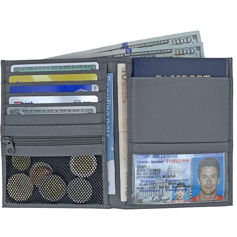 123 Cheap Checks Erkek Deri Pasaportluk (Gri)