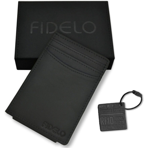 Fidelo RFID Korumal Erkek Deri Czdan(Siyah)