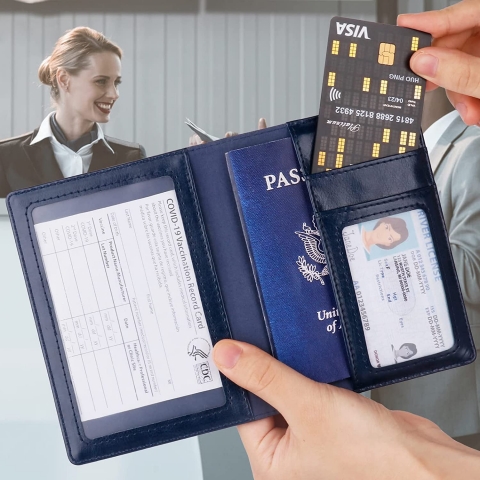 TOOVREN RFID Korumal Erkek Deri Pasaportluk (Mavi)