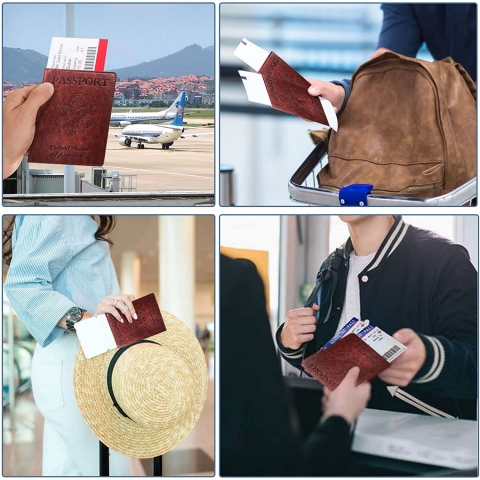 KAOBAN RFID Korumal Erkek Deri Pasaportluk (Krmz)
