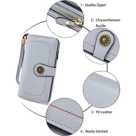 OPAGE RFID Korumal Kadn Deri Czdan(Gri)