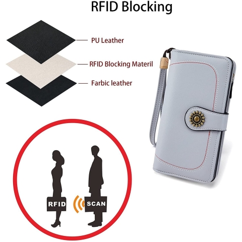 OPAGE RFID Korumal Kadn Deri Czdan(Gri)