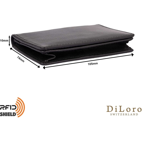 DiLoro RFID Korumal Kadn Deri Czdan (Siyah)