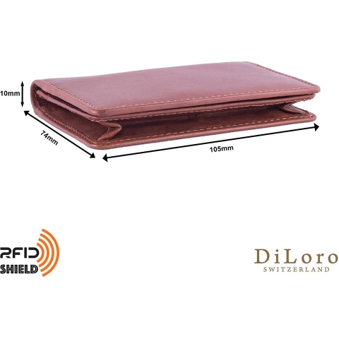 DiLoro RFID Korumal Kadn Deri Czdan (Tan Rengi)