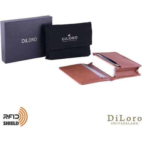 DiLoro RFID Korumal Kadn Deri Czdan (Tan Rengi)