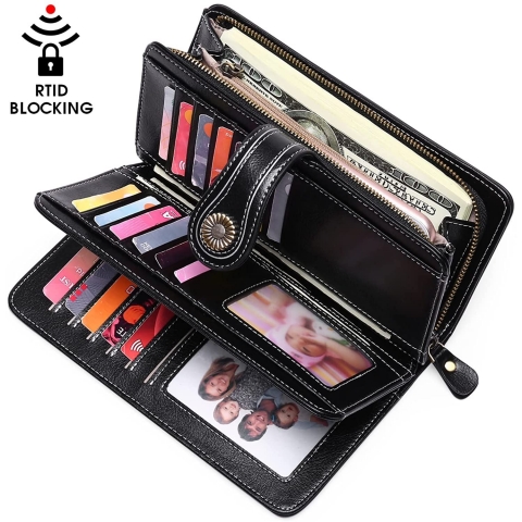 CHARMORE RFID Korumal Kadn Deri Czdan (Black)