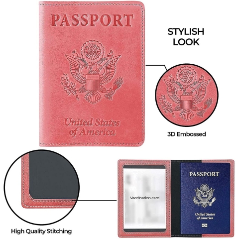 Hopesy RFID Korumal Kadn Deri Pasaportluk (Pembe)