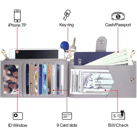 FEITH&FELLY RFID Korumal Kadn Deri Czdan (Gri)