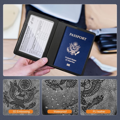 Feotenn RFID Korumal Deri Pasaportluk (Siyah/Mavi)(2 Adet)