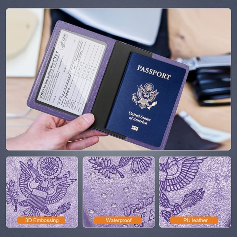 Feotenn RFID Korumal Deri Pasaportluk (Mor/Yeil)(2 Adet)