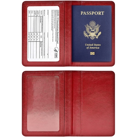 ZHIYONZEE RFID Korumal Erkek Deri Pasaportluk (Koyu Krmz)