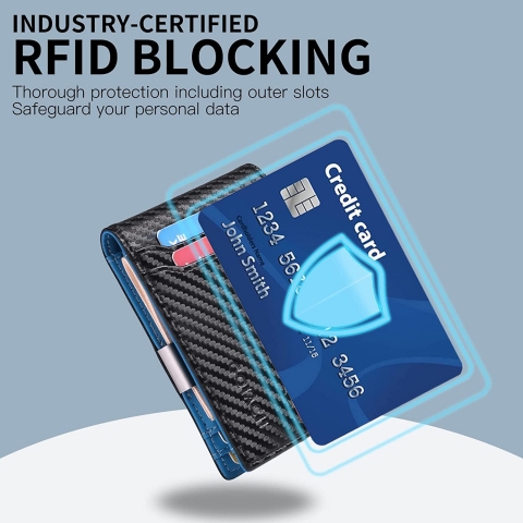 GOIACII RFID Korumal Erkek Deri Kartlk (Mavi/Siyah)