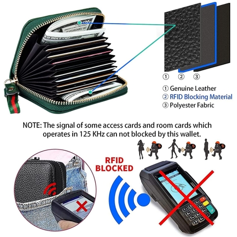 Binvor RFID Korumal Kadn Deri Czdan (Yeil)