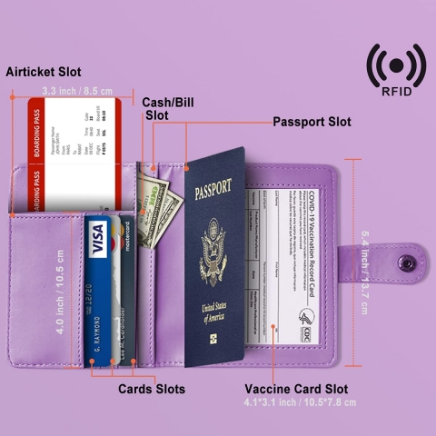 CXPZG RFID Korumal Kadn Deri Czdan (Mor)