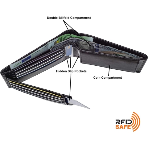 DiLoro RFID Korumal Erkek Deri Kartlk (Siyah)