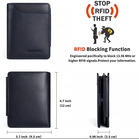 CHANPINCL RFID Korumal Erkek Deri Czdan(Mavi)