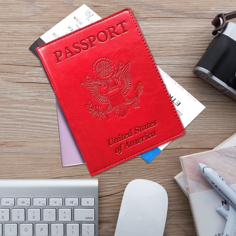 Sonloka RFID Korumal Kadn Deri Pasaportluk (Krmz)
