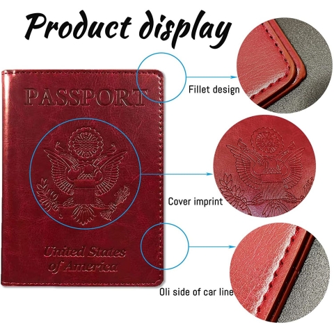 Sonloka RFID Korumal Kadn Deri Pasaportluk (Koyu Krmz)