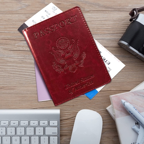 Sonloka RFID Korumal Kadn Deri Pasaportluk (Koyu Krmz)