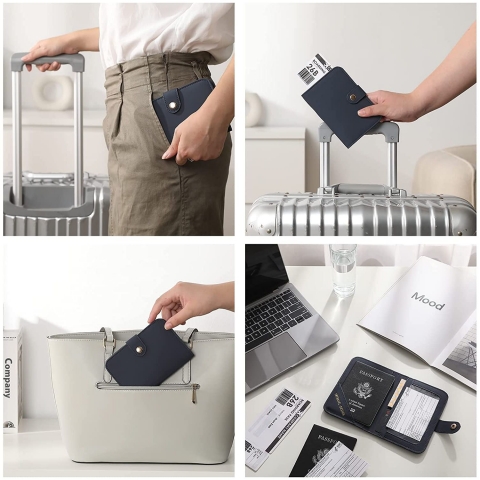 P TRAVEL DESIGN Deri Pasaportluk(2 adet)(Lacivert/Pembe)