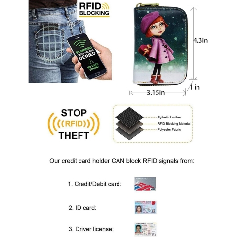 ANBENEED RFID Korumal Kadn Deri Czdan (Tatl Kz)
