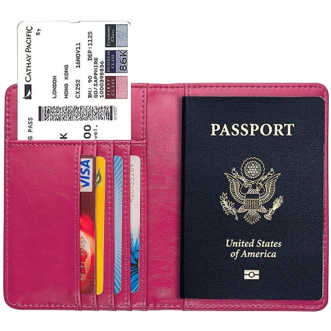 AGBIADD RFID Korumal Kadn Deri Pasaportluk (Pembe)