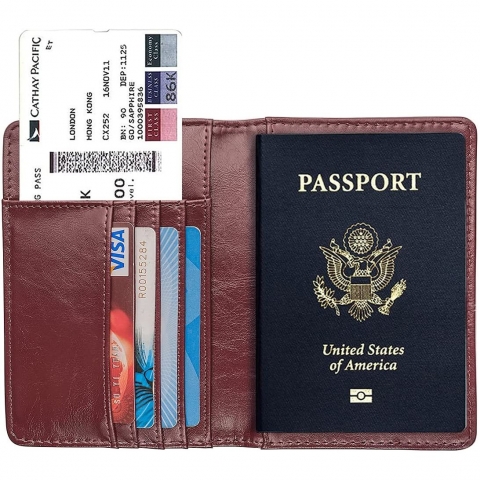 AGBIADD RFID Korumal Erkek Deri Pasaportluk (Krmz)