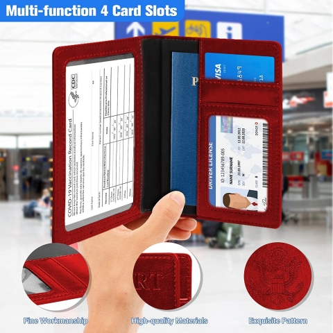 iBealy RFID Korumal Deri Pasaportluk (Krmz/Mavi)(2 Adet)