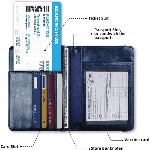 Hermard RFID Korumal Erkek Deri Pasaportluk (Lacivert)