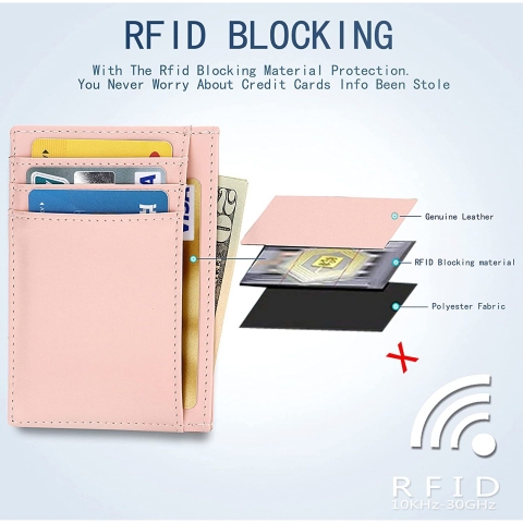EKCIRXT RFID Korumal Kadn Deri Czdan (Pembe)