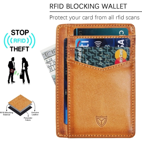 DONWORD RFID Korumal Erkek Deri Kartlk(Ak Kahverengi)