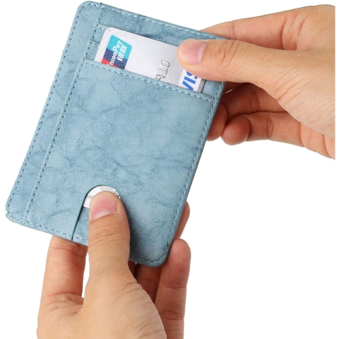 iZiv RFID Korumal Kadn Deri Czdan (Mavi)