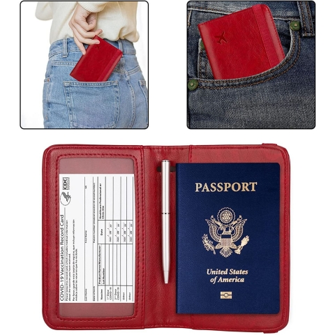 Felomdep RFID Korumal Kadn Deri Pasaportluk (Krmz)