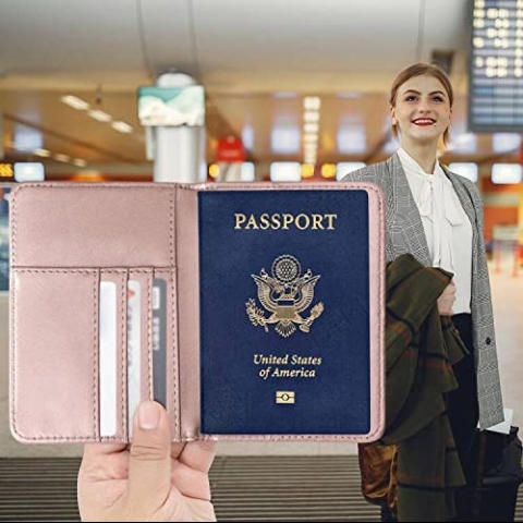 BLINUV RFID Korumal Kadn Deri Pasaportluk (Pembe/Mor) (2 Adet)