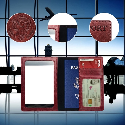 FuriTou RFID Korumal Deri Pasaportluk (Mavi/Kahve)(2 Adet)