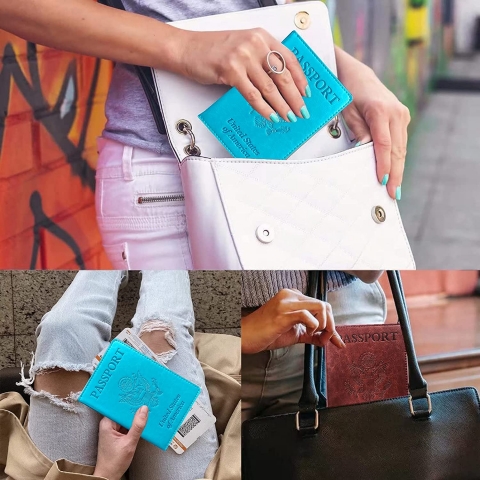 FuriTou RFID Korumal Deri Pasaportluk (Mavi/Kahve)(2 Adet)