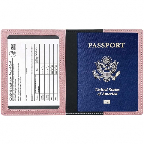 Veeskyee RFID Korumal Kadn Deri Pasaportluk (Pembe)