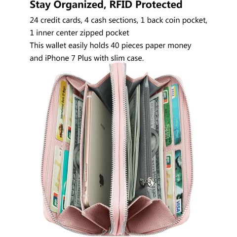 YALUXE RFID Korumal Kadn Deri Czdan(Pembe)
