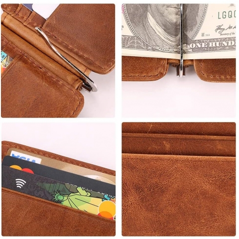 YOAOZA RFID Korumal Erkek Deri Czdan (Ak Kahverengi)