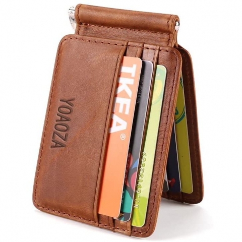 YOAOZA RFID Korumal Erkek Deri Czdan (Ak Kahverengi)
