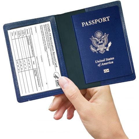 YIXIND RFID Korumal Kadn Deri Pasaportluk (Koyu Mavi)