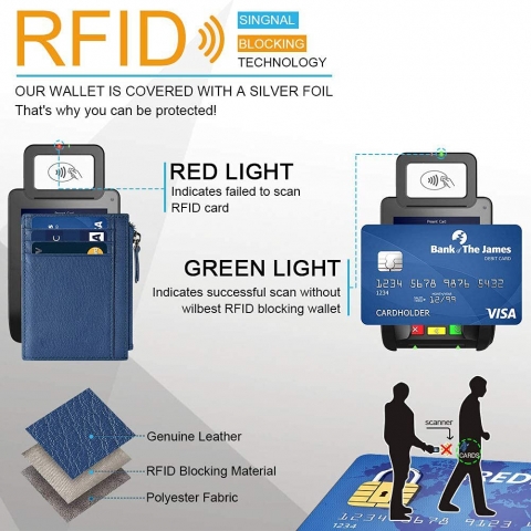 Aucuu  RFID Korumal Erkek Deri Czdan (Mavi)
