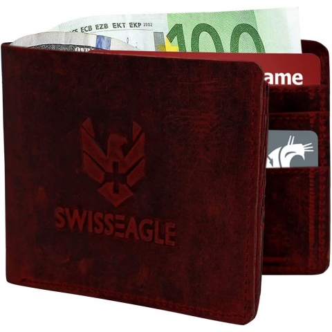 Swiss Eagle RFID Korumal Erkek Deri Czdan (Krmz)