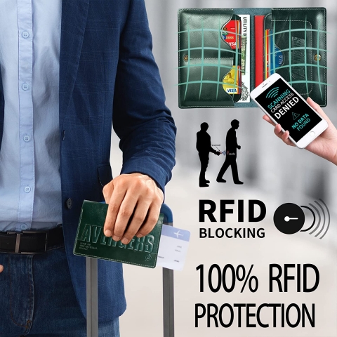 SLD RFID Korumal Erkek Deri Czdan (Yeil)