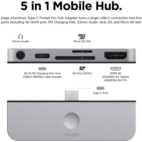 elago Alminyum Pocket USB-C Adaptr (Silver)